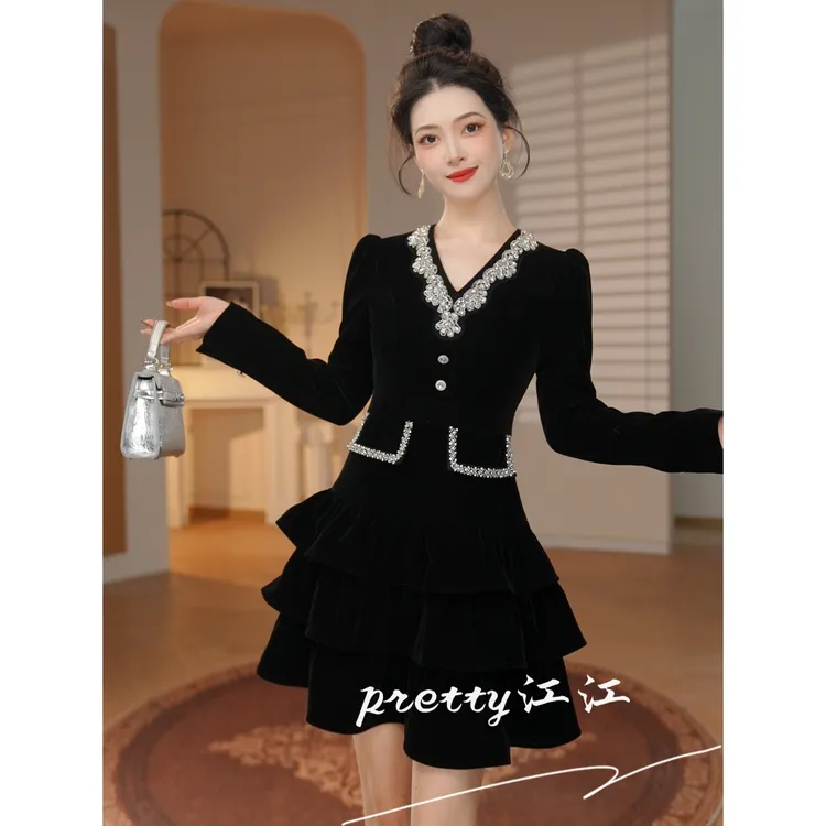 Pretty小众设计师品牌江江定制 气质名媛赫本风设计感连衣裙61350
