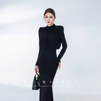 MD定制·杨千亿【前卫都市】2025秋季新款轻奢显瘦修身长袖连衣裙