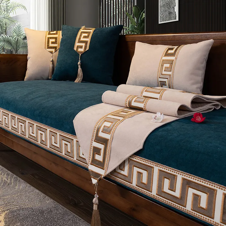 雪尼尔回型中式沙发垫防滑简约现代四季通用高档沙发套罩巾坐垫