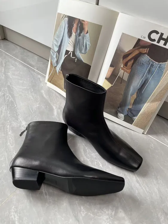 法式切尔西【跟高3CM】头层牛皮百搭简约气质超柔软秋冬中筒靴568-1