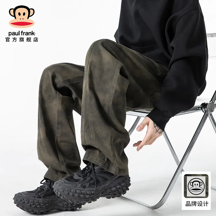 PaulFrank/大嘴猴美式复古扎染工装裤男秋季新款宽松直筒休闲长裤