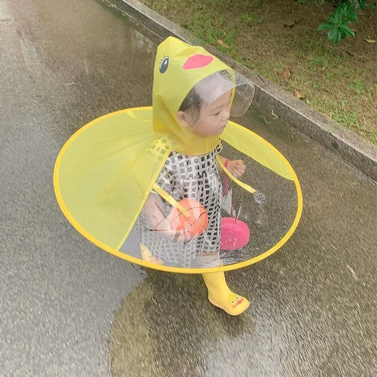 小黄鸭飞碟雨衣小孩斗篷式雨伞帽幼儿园宝宝儿童雨衣连体雨披女童