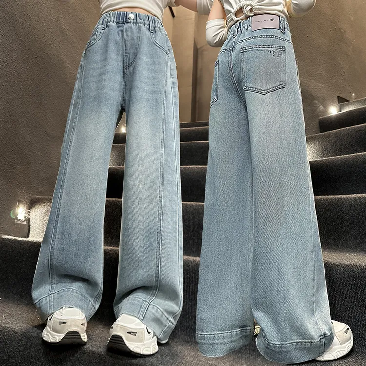 女童阔腿牛仔裤2025新款春秋款大童儿童爆款裤子春装直筒宽松外穿