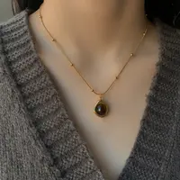 钛钢树脂项链 复古钛钢虎眼石几何项链