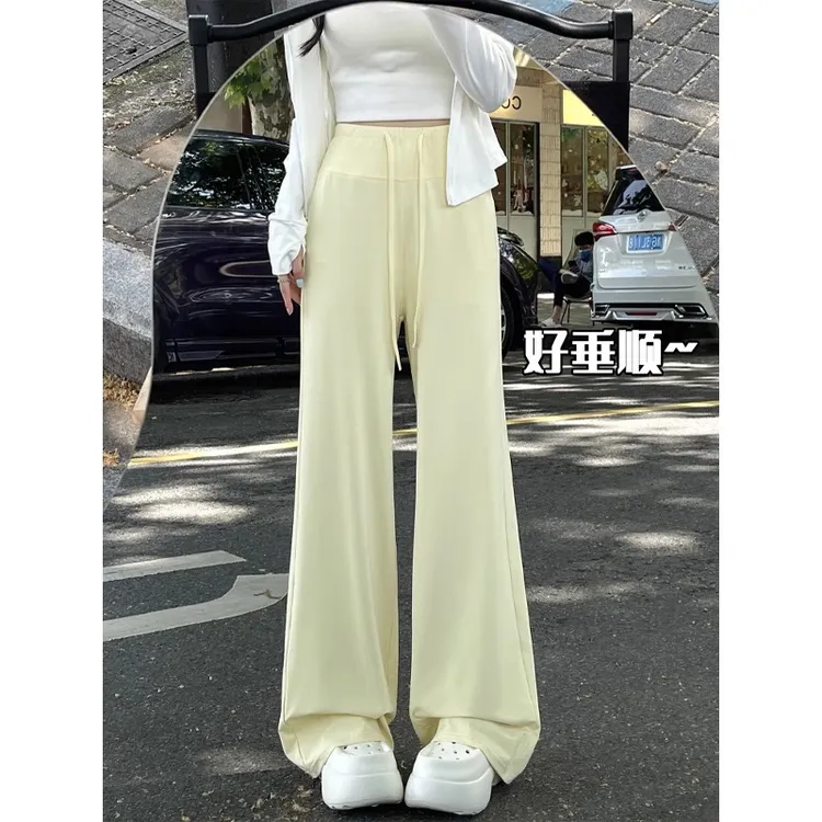 冰丝防晒美式运动裤女夏季薄款2025新款高腰垂感拖地凉凉阔腿长裤