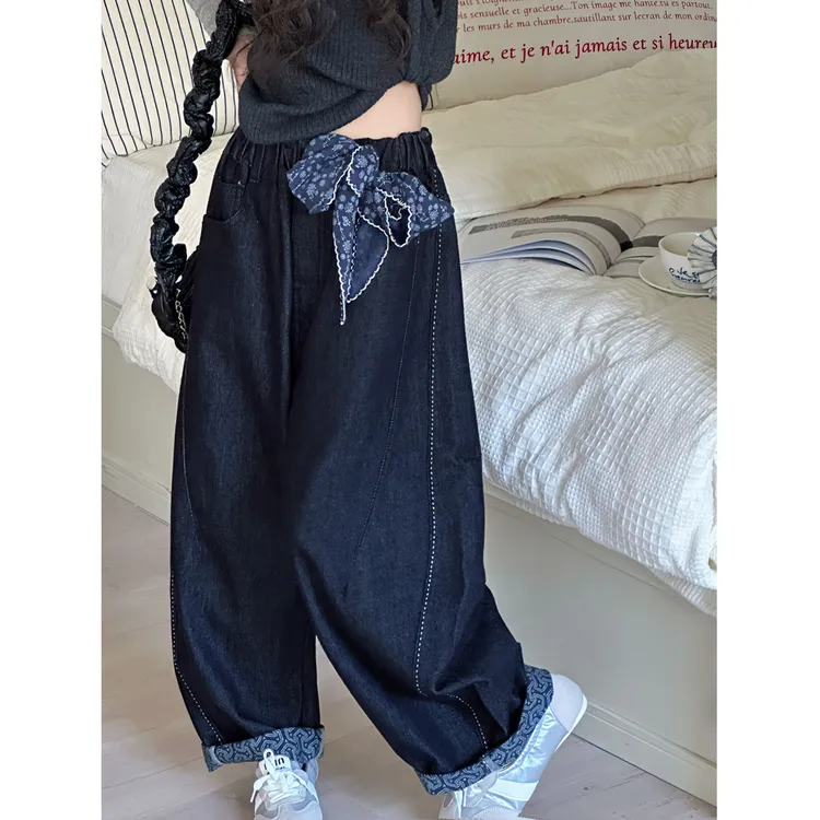 K29604孙小美碎花女童牛仔裤秋装裤子2025新款春秋大童阔腿裤