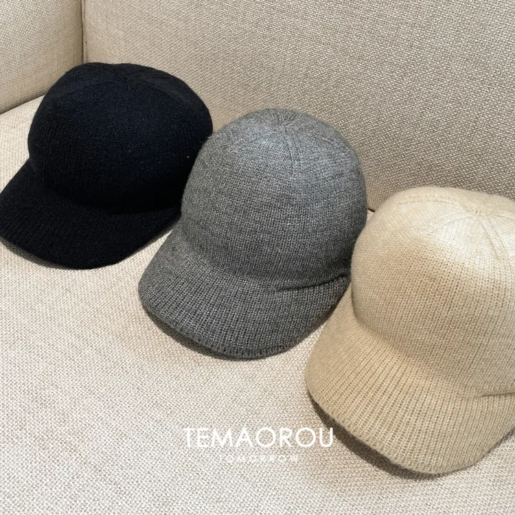 闭眼入！三色圆顶针织秋冬鸭舌帽短檐弯檐马术帽轻奢高级感骑士帽