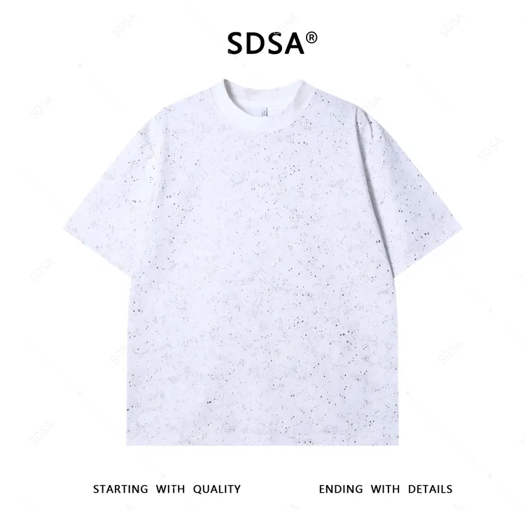 夏季高级感新款男士美式波点撞色印花短袖T恤满印设计圆领上衣