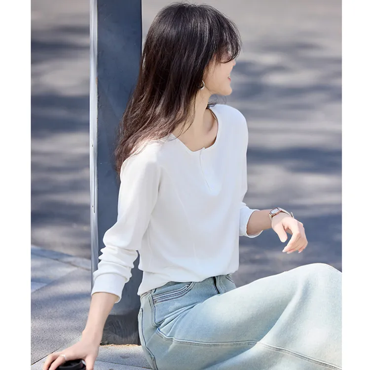 尚静设计感分割拼接宽松T恤2025春季新款慵懒风显瘦百搭内搭打底