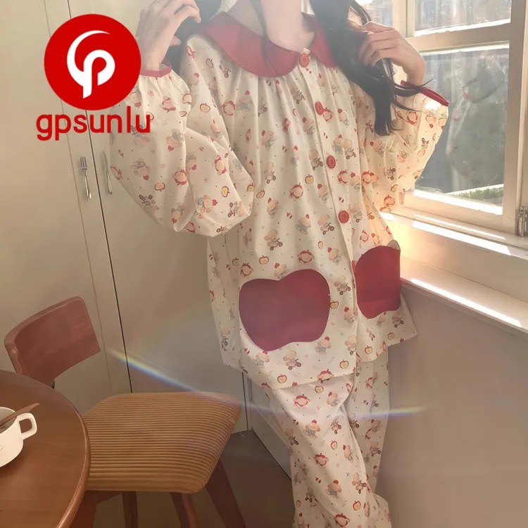 gpsunlu「小清新」日系田园风春秋新款睡衣女款休闲夏天家居服套装