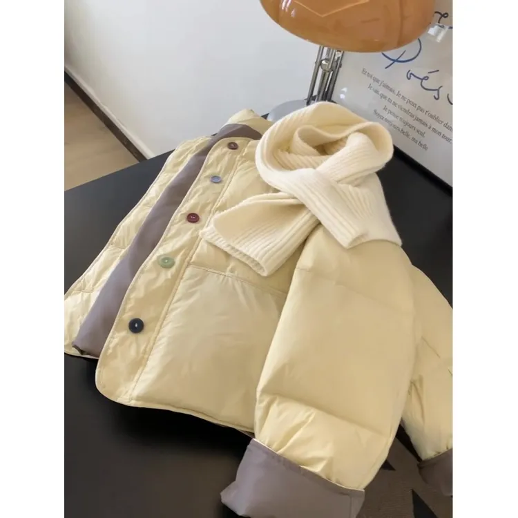 爆款现货韩系奶fufu蓝色奶黄色宽松棉服外套冬季新款加厚面包服