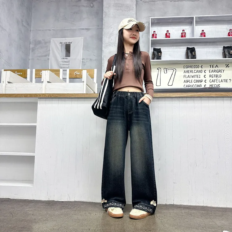女童秋款牛仔裤2025新款秋装青少年时尚休闲裤直筒裤少女大童裤子