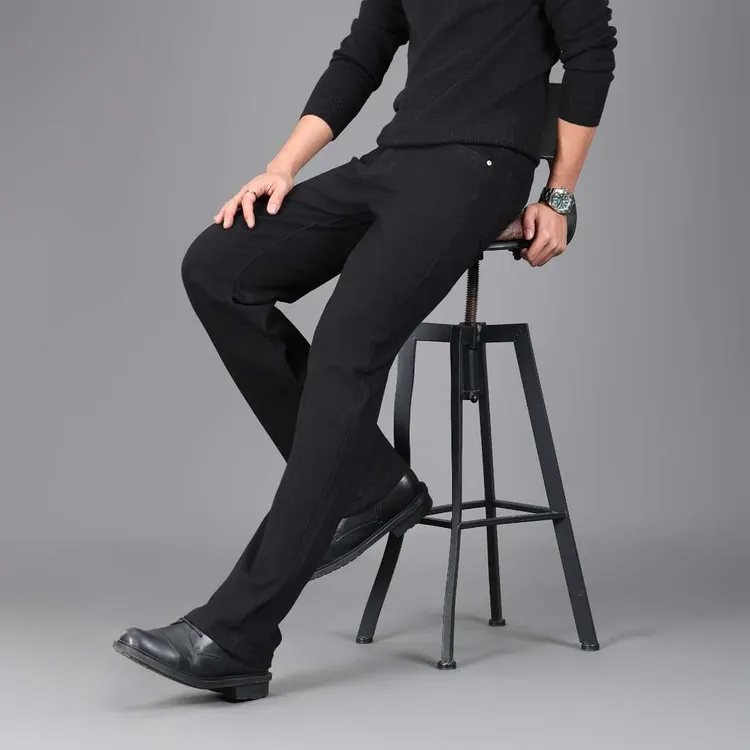 意大利丹宁洗水工艺纯黑男士秋冬百搭高腰宽松直筒裤阔腿牛仔裤