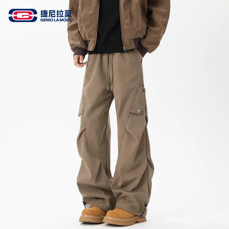 【敖瑞鹏代言】GENIOLAMODE美式复古重磅褶皱休闲裤子工装男士秋季
