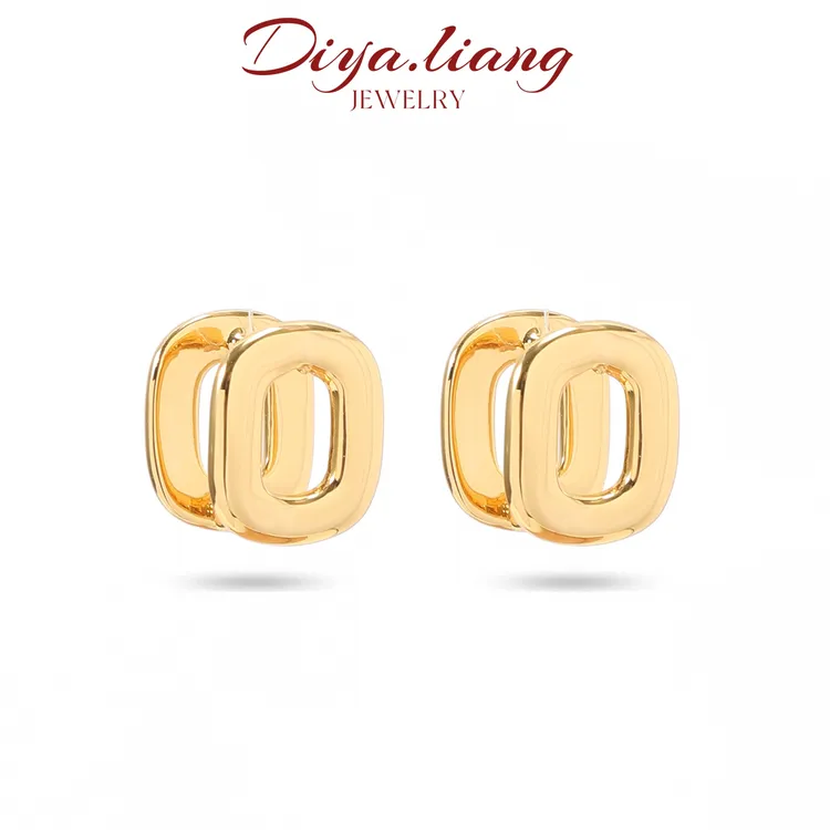 925银耳饰 梁雅帝新品【几何镂空】双面方形重工时尚百搭纯银耳饰