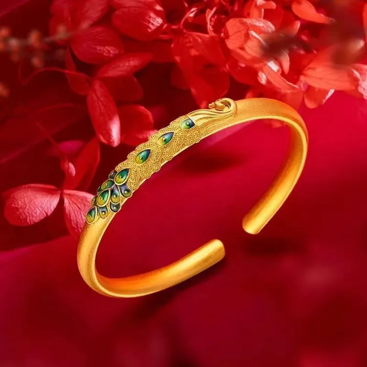 铜合金手镯 【弟弟推荐】珐琅彩孔雀开口手镯复古滴油铜合金饰品