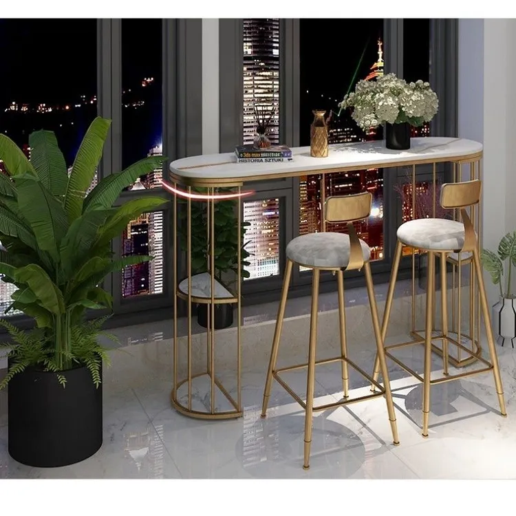 【现货速发】新款岩板轻奢靠墙吧台桌简约半圆家用阳台玄关长条高脚