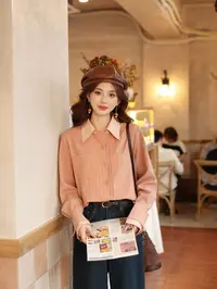 温敏er【云水谣】港风复古纯色衬衫女宽松显瘦上衣MK0725153