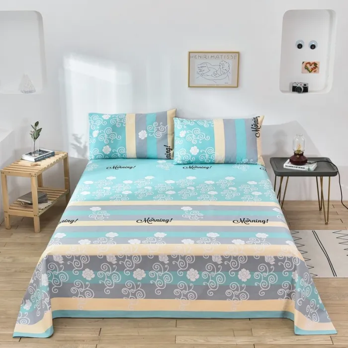 【莫奈】新款加厚老粗布三件套斜纹印花床单套件亲肤简约风可机洗