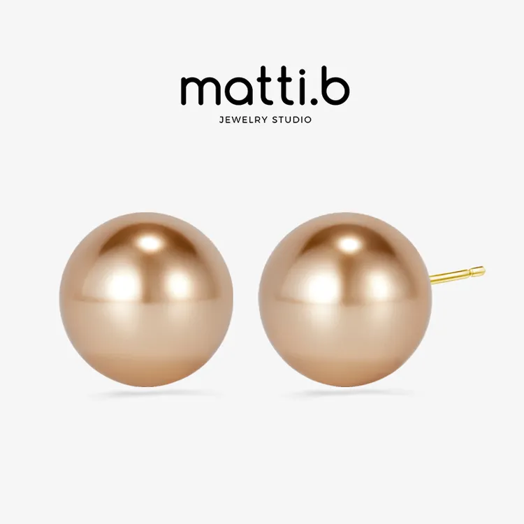 铜合金仿珍珠耳饰 美拉德金棕色高级爆款独特经典正圆耳钉1677
