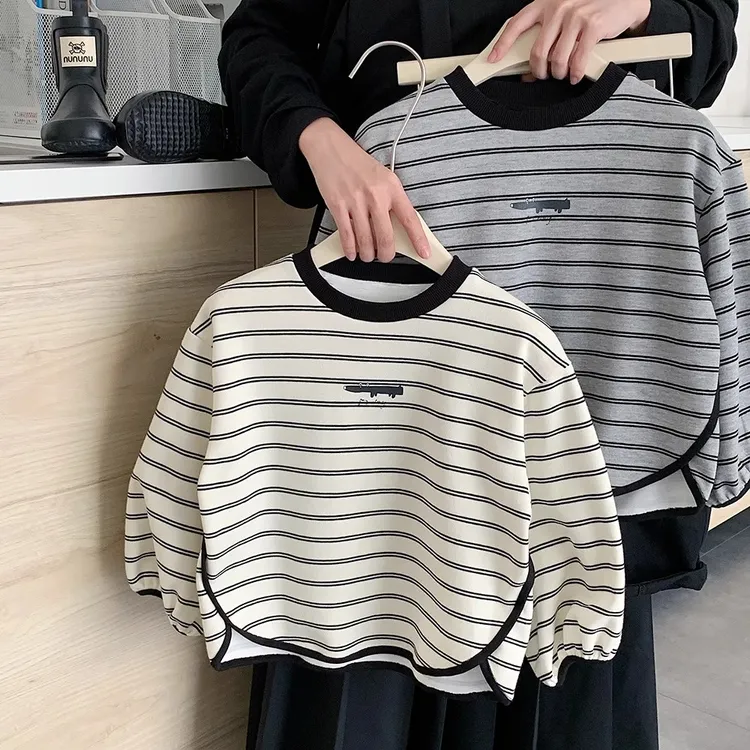 品质男童百搭新款儿童春秋款T恤男孩长袖上衣童装男宝宝条纹