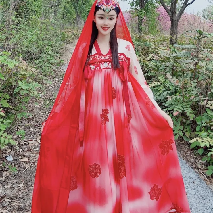 改良汉服汉元素刺绣连衣裙套装民族风刺绣连衣裙百搭显瘦