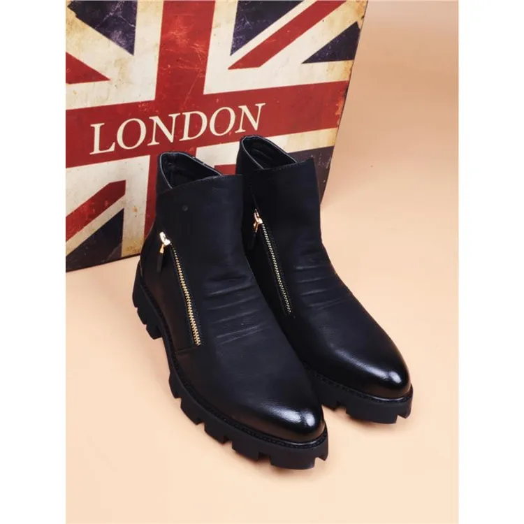 皮靴男短靴子内增高潮流韩版男靴靴高帮皮鞋秋冬季加保暖