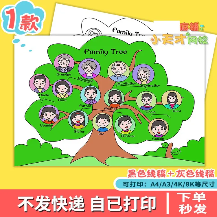 family tree英语手抄报我的家谱家庭树三年级英文电子读书卡D191