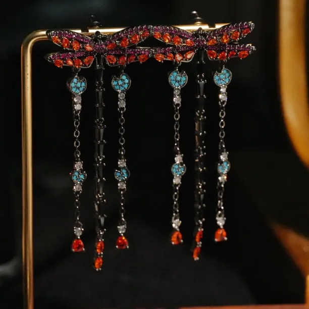 铜合金耳饰 A481蜻蜓流苏女人大牌气质立体优雅女神时尚简约耳环