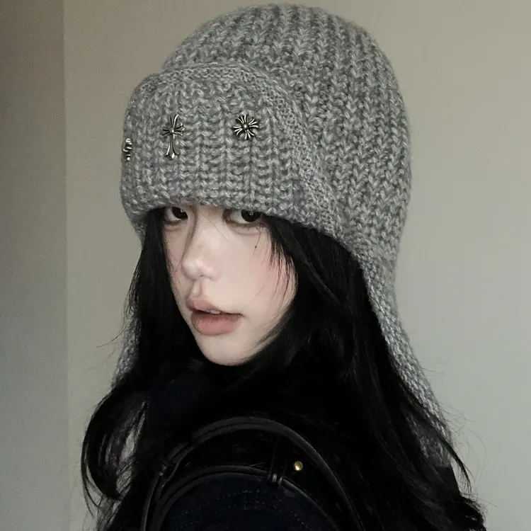 韩系ins风针织毛线帽子女秋冬保暖护耳雷锋帽显脸小百搭飞行帽潮