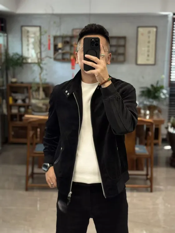 6659欧货秋季时尚百搭立领拉链拼接男士夹克外套
