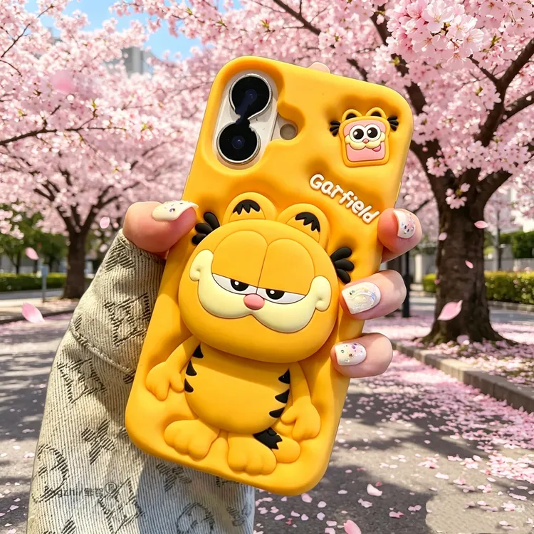 可爱卡通支架加菲猫软硅胶手机壳适用于iPhone17/OPPO/小米