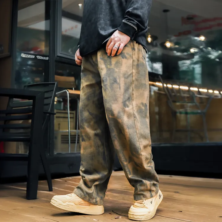 徐天霸大码男装夏季显瘦扎染直筒牛仔裤胖子长裤