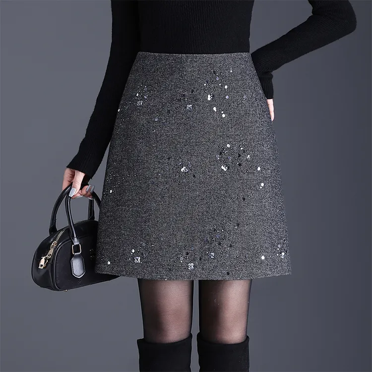 重工小香风亮片短裙半身裙女秋冬2025新款高腰显瘦气质A字包臀裙
