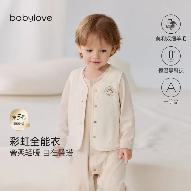 babylove婴儿马甲秋冬宝宝恒温保暖薄夹棉背心防风外出百搭坎肩