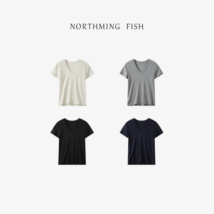 NorthMing fish「优秀内搭」休闲优雅 醋酸羊毛天丝0压感短袖