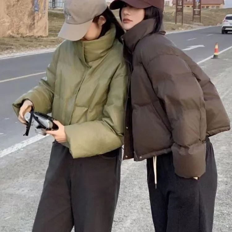 2025新款免洗PU皮棉服女短款冬季加厚宽松面包服时尚棉衣外套棉服