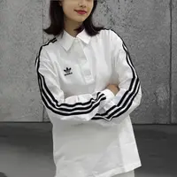 阿迪达斯长袖男女翻领条纹三叶草POLO衫运动纯棉T恤打底衫IZ2459