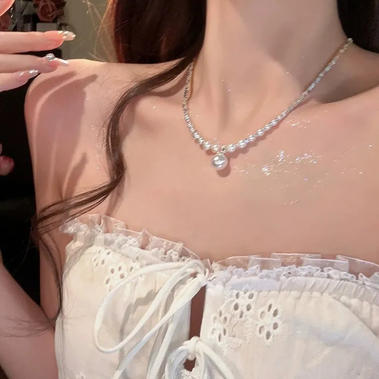 铜仿珍珠项链 轻奢小众高级感碎银几两珍珠时尚百搭气质锁骨链