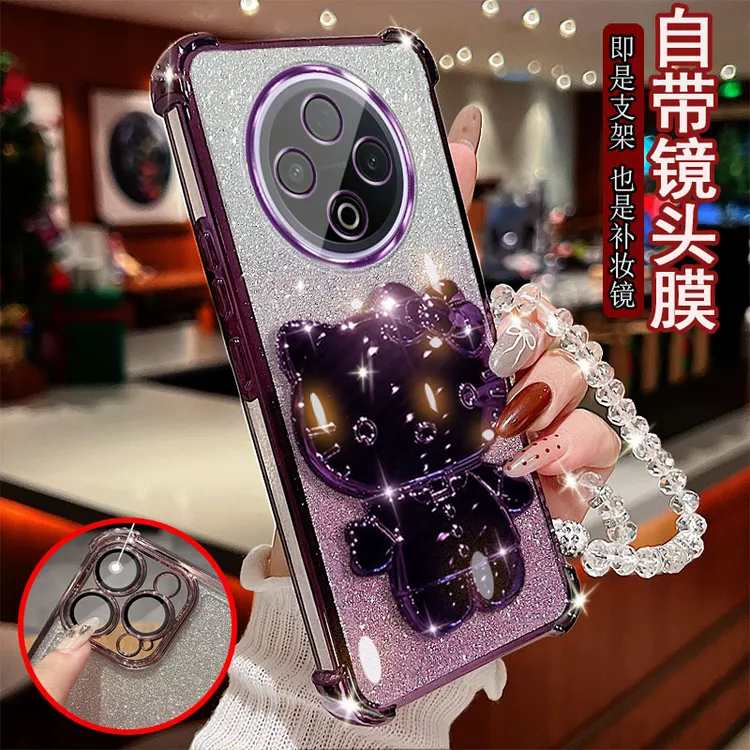 适用vivo y500手机壳四角气囊小猫支架防摔保护套镜头全包边潮流