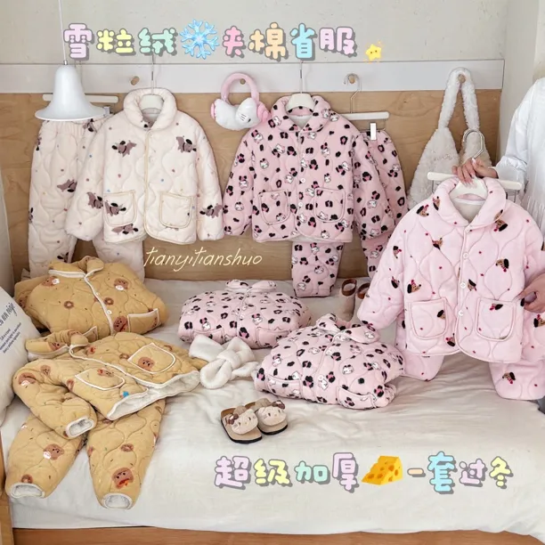 高克重|三层夹棉加绒加厚省服棉袄套装25770