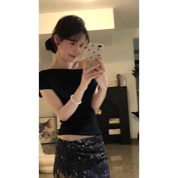 夏季别致小上衣高级感温柔肌理感花朵飘带气质修身小衫长裙套装