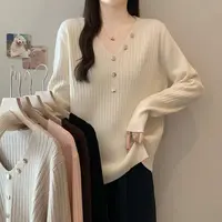 大码女装宽松V领针织衫上衣新款胖mm显瘦毛衣洋气打底衫4426
