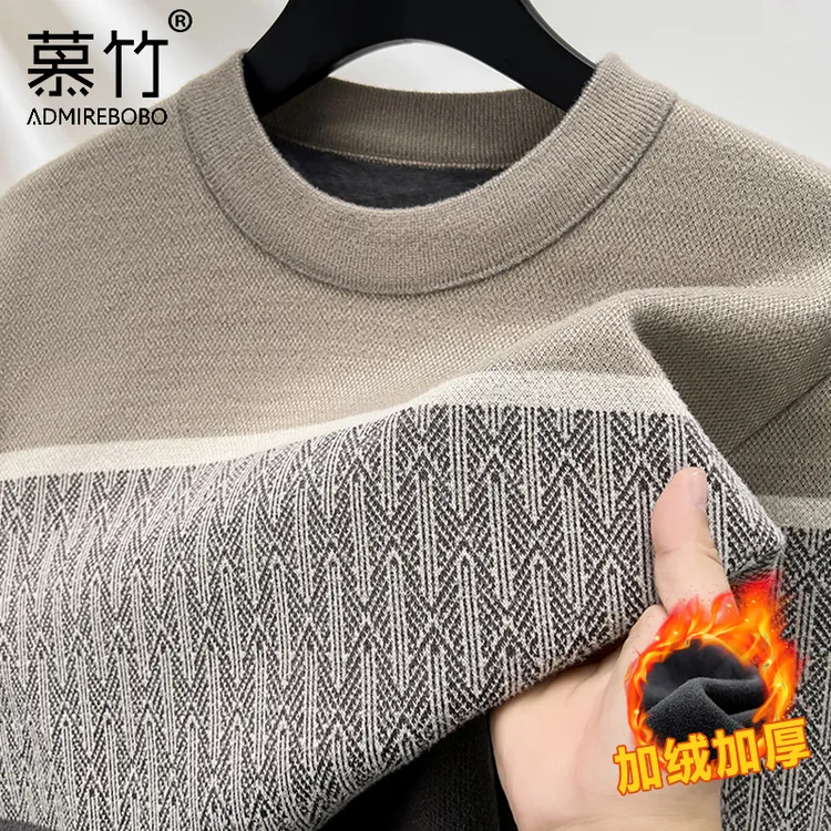爸爸毛衣加绒加厚保暖冬装中老年男装雪尼尔针织衫上衣宽松半高领