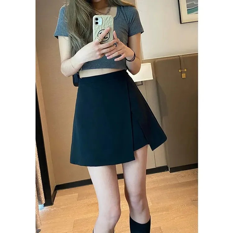 气质防走光半身裙A字黑色百搭a字裙显瘦遮肚子高腰短裙裙子女夏季