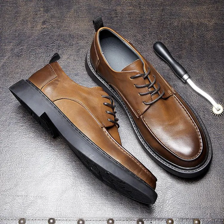英伦皮鞋男真皮商务正装头层牛皮春季透气男士休闲鞋软皮软底男鞋