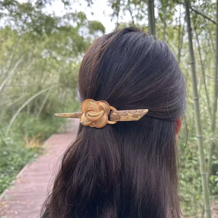 竹编发卡发夹头饰发簪耳饰汉服旗袍夹子配饰簪子手工古风女士发夹