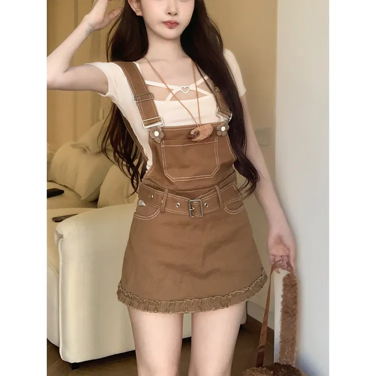 甜心蛋糕裙边牛仔背带裙女2025秋季新款高腰收腰显瘦减龄百搭裙裤
