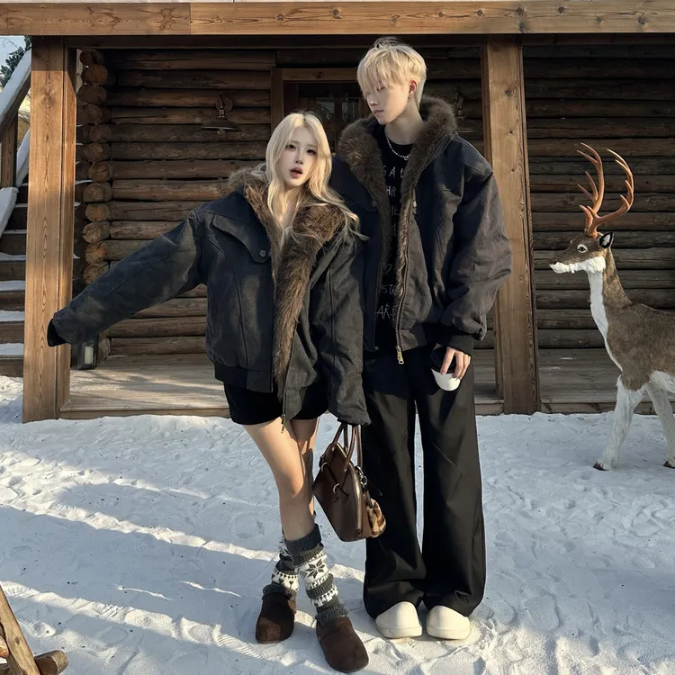 美式情侣装冬季2025新款男女座山雕棉服高级感做旧复古宽松外套潮