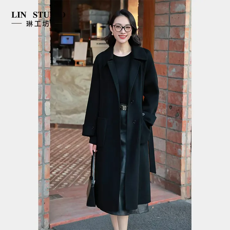 【山羊绒+绵羊毛】琳工坊“音如”黑色大衣气质优雅百搭显瘦唐琳设计